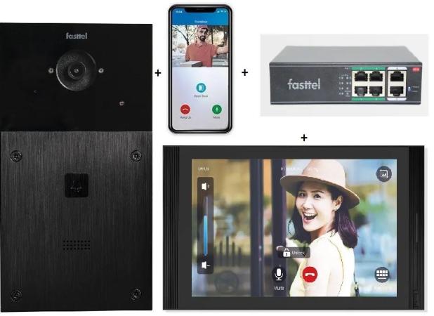 Vidéophonie KIT Wifi avec poste extérieur avec bouton d'appel, application et 10" poste intérieur noir