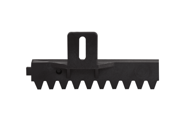 Crémaillère en matière plastique noir - longueur 1m - module 4 - fixations vers le haut 