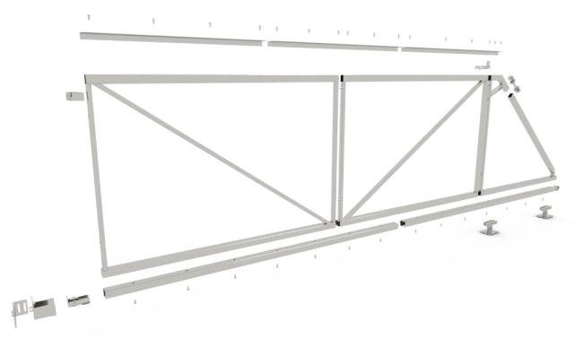 Set stalen poortframe vrijdragende schuifpoort 4m openingsbreedte hoogte 1m50